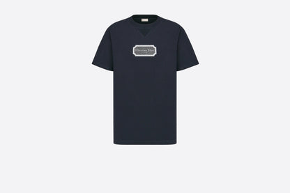 Camiseta de cuello redondo con estampado rectangular de la marca