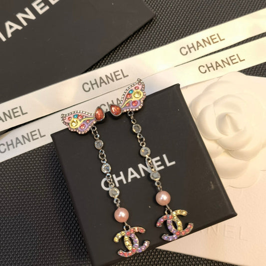Boucles d'oreilles papillon en cristal coloré