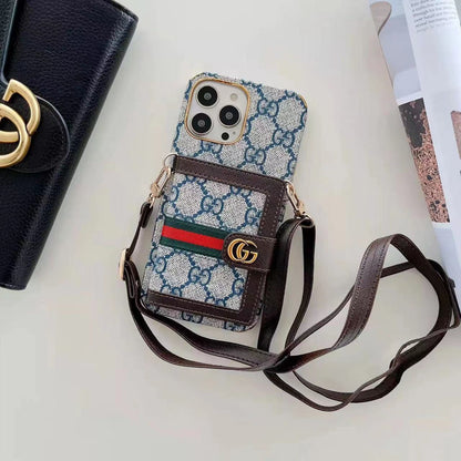 Funda tipo Cartera con Borde Dorado y Correa para Hombro