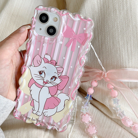 Étui à chat mignon à motif ondulé rose