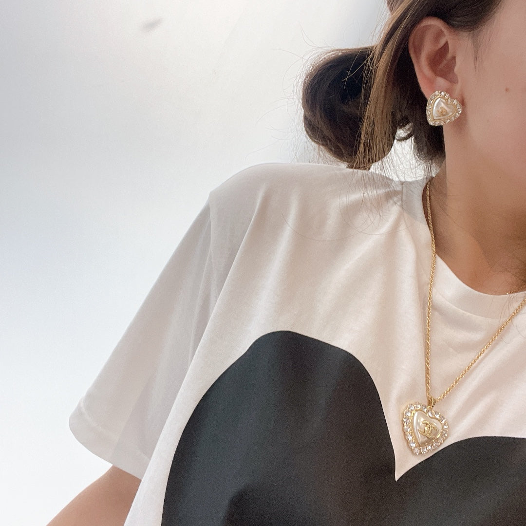 Conjunto de pendientes y collar de corazón con perlas y diamantes vintage