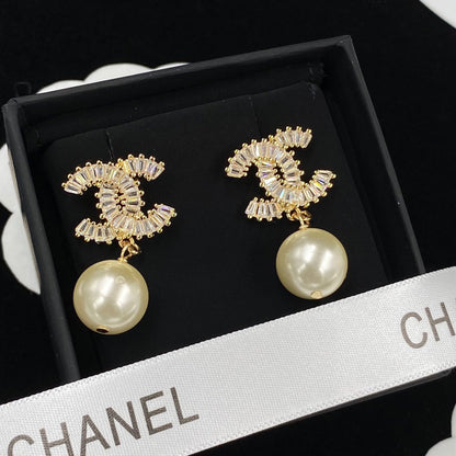 Pendientes colgantes de circonita brillante con perlas