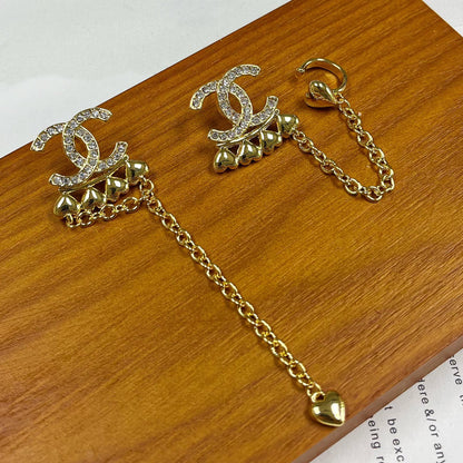Conjunto de collar y pendientes de clip de diamantes de imitación de corazón de moda