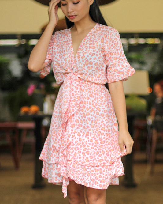 Robe Courte Bella Léopard Rose