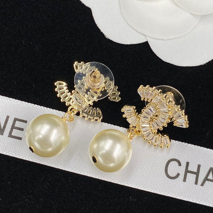 Pendientes colgantes de circonita brillante con perlas