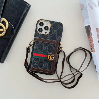 Funda tipo Cartera con Borde Dorado y Correa para Hombro