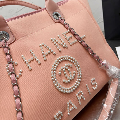 Bolso de playa bordado con perlas