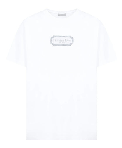 Camiseta de cuello redondo con estampado rectangular de la marca