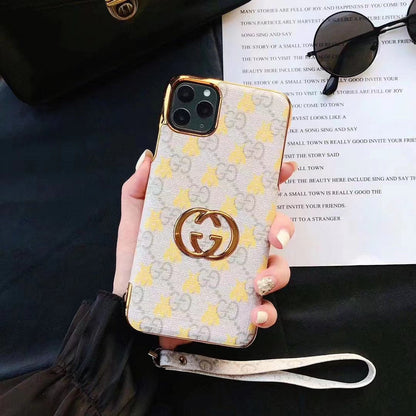 Coque en cuir à bords dorés électroplaqués Fashion