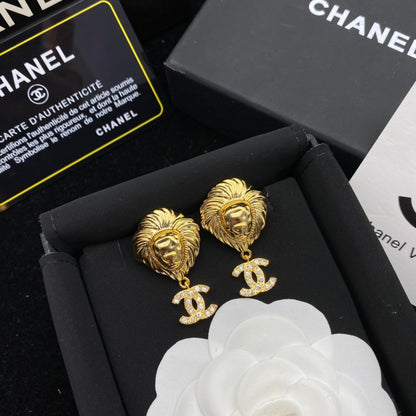 Boucles d'oreilles pendantes Lion Tête Diamant