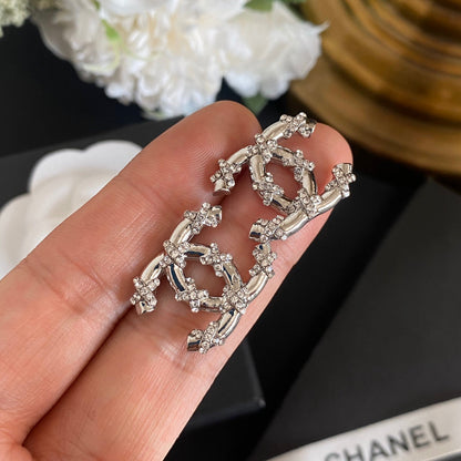 Pendientes de botón de diamante de cristal brillante