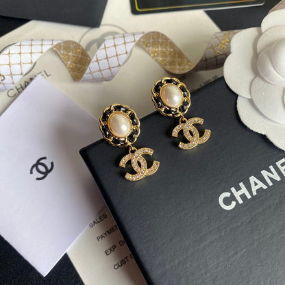 Boucles d'oreilles pendantes alphabet zircon perle vintage