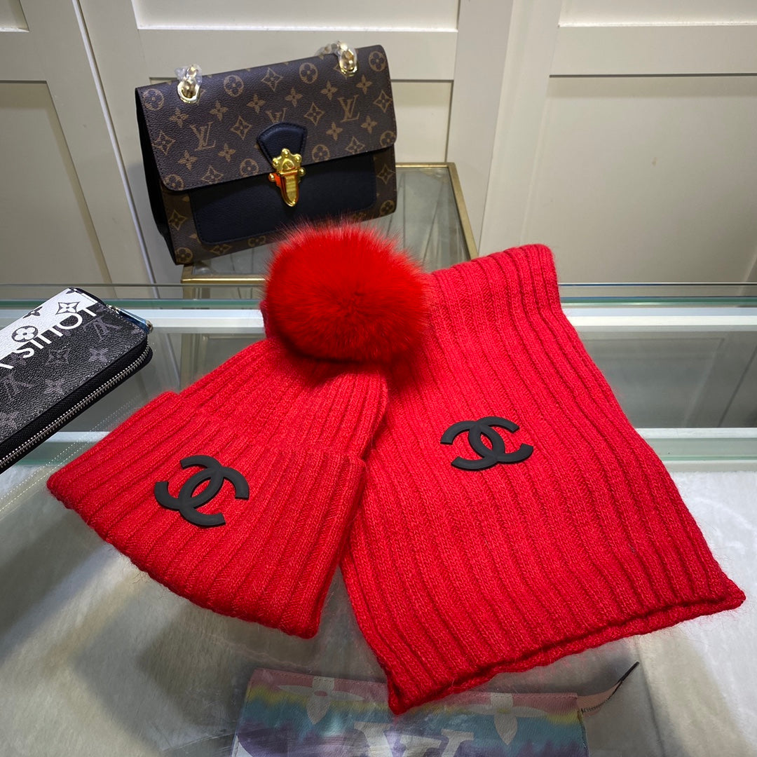 Conjunto de gorro y bufanda vertical de punto Temperament