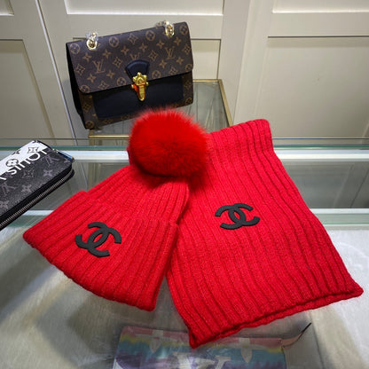 Conjunto de gorro y bufanda vertical de punto Temperament