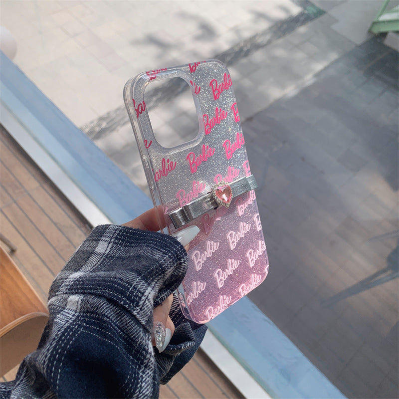 Funda de brillo degradado con lazo, corazón y diamante