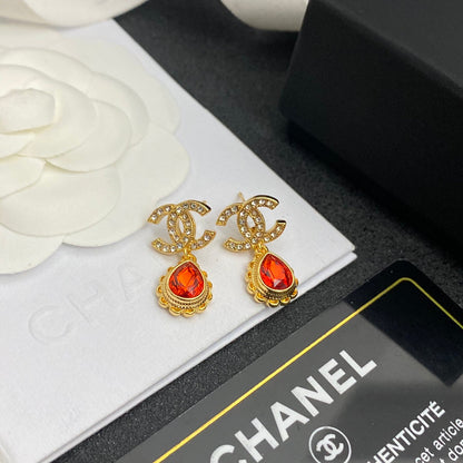 Pendientes colgantes de gema roja vintage
