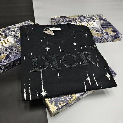Camiseta holgada de algodón bordado de cuello redondo y manga corta