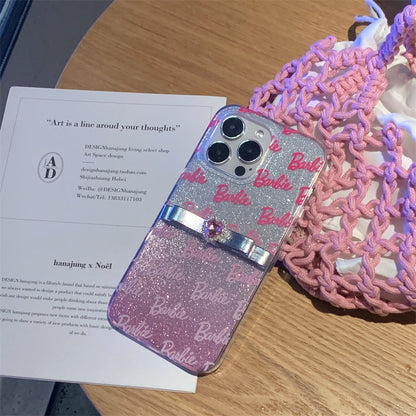 Funda de brillo degradado con lazo, corazón y diamante