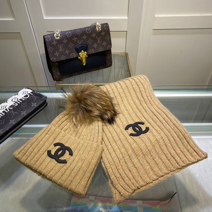 Conjunto de gorro y bufanda vertical de punto Temperament