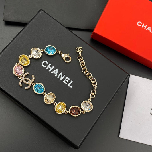 Bracelet ajustable en cristal de couleur et diamant