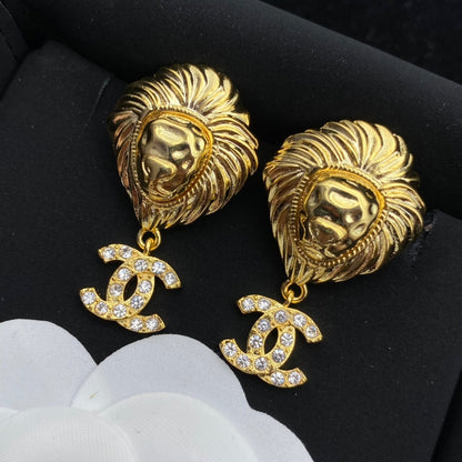 Boucles d'oreilles pendantes Lion Tête Diamant