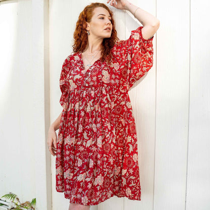 Robe Courte Hawa Rouge Rose Indienne
