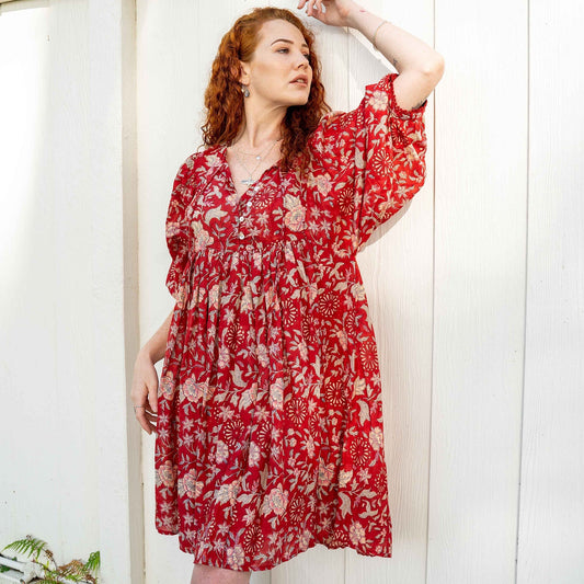 Robe Courte Hawa Rouge Rose Indienne