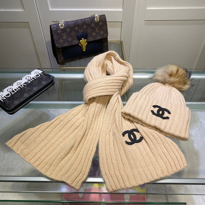 Conjunto de gorro y bufanda vertical de punto Temperament