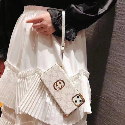 Coque en cuir à bords dorés électroplaqués Fashion