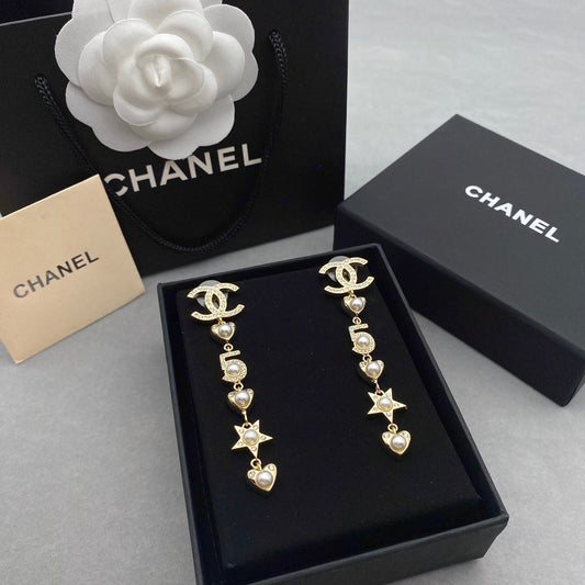 Boucles d'oreilles pendantes longues perles Cœur Étoile Élément