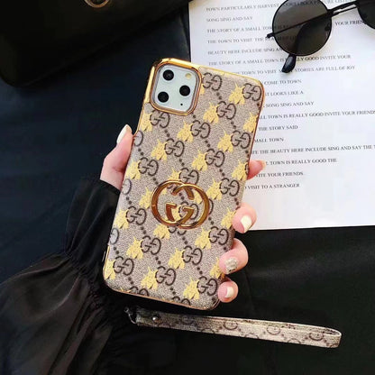 Coque en cuir à bords dorés électroplaqués Fashion