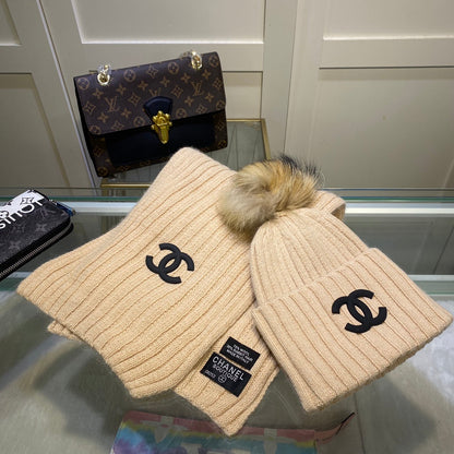 Conjunto de gorro y bufanda vertical de punto Temperament