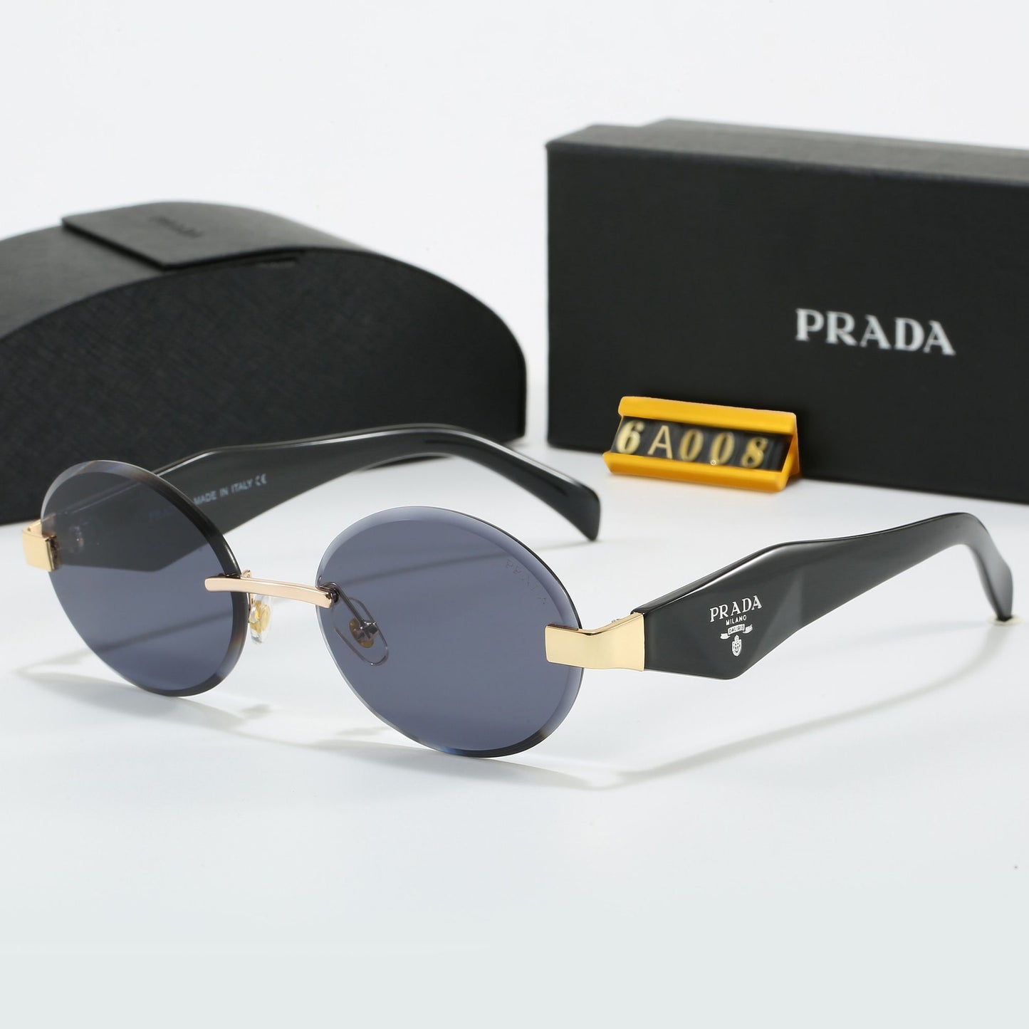Round Rimless Sunglasses, Marble Temple UV400 Polarized Fashion Shades 6A008