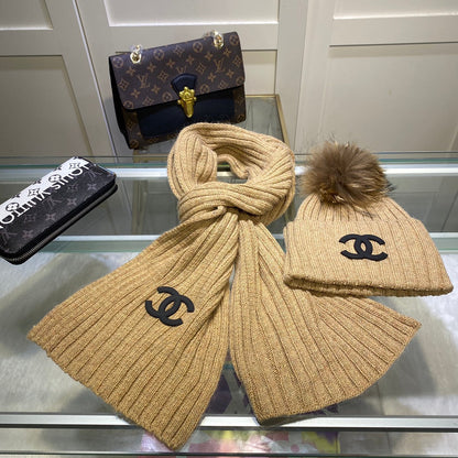 Conjunto de gorro y bufanda vertical de punto Temperament
