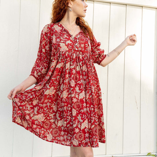 Robe Courte Hawa Rouge Rose Indienne