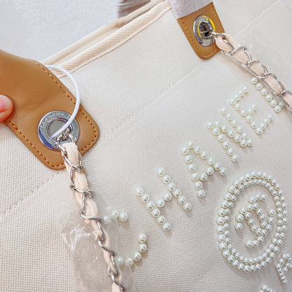 Sac cabas à chaîne brodé de perles