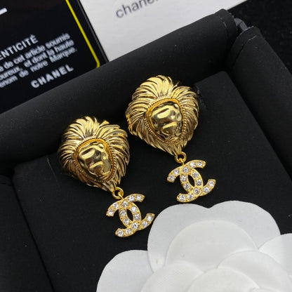 Boucles d'oreilles pendantes Lion Tête Diamant
