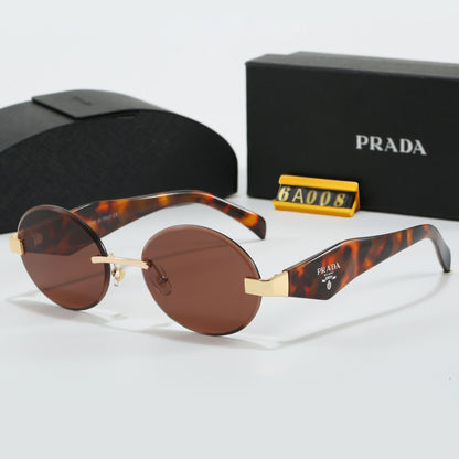 Round Rimless Sunglasses, Marble Temple UV400 Polarized Fashion Shades 6A008