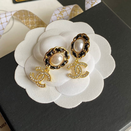 Boucles d'oreilles pendantes alphabet zircon perle vintage