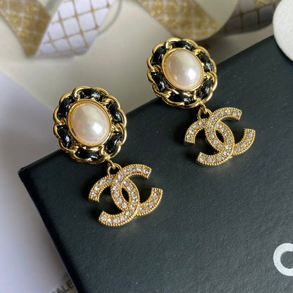 Boucles d'oreilles pendantes alphabet zircon perle vintage