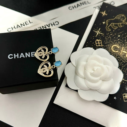 Boucles d'oreilles cœur vintage en pierre précieuse bleue
