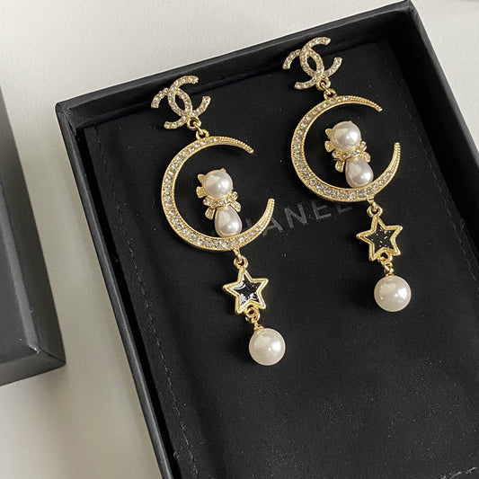 Pendientes Colgantes de Gato, Luna y Estrella