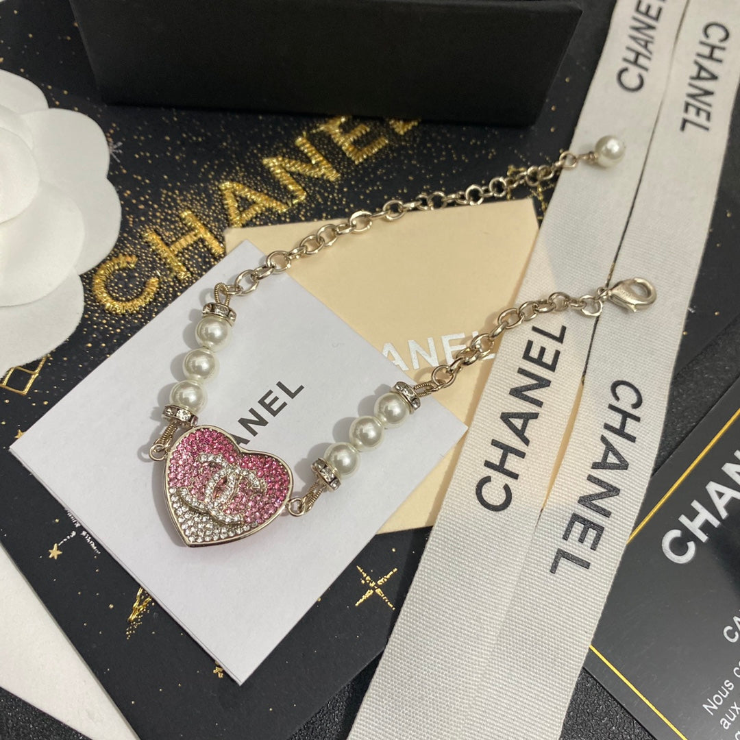 Pulsera Corazón de Perlas y Diamantes de Imitación