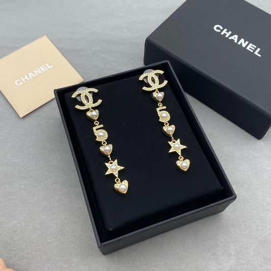 Boucles d'oreilles pendantes longues perles Cœur Étoile Élément