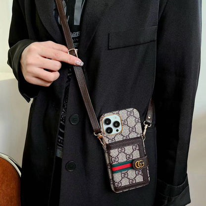 Funda tipo Cartera con Borde Dorado y Correa para Hombro