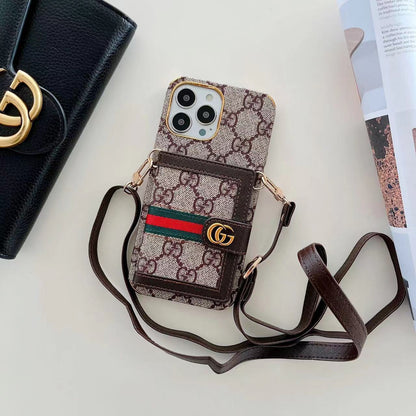Funda tipo Cartera con Borde Dorado y Correa para Hombro