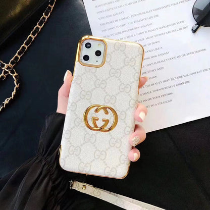 Coque en cuir à bords dorés électroplaqués Fashion