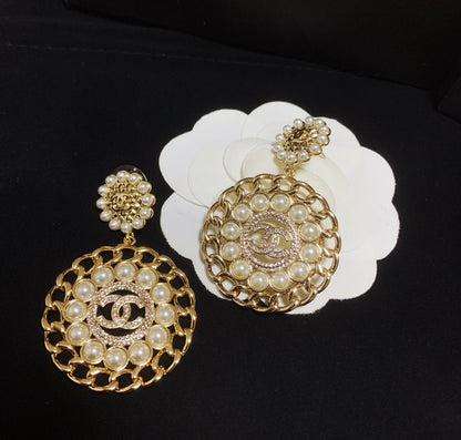 Boucles d'oreilles perles rayées en chaîne