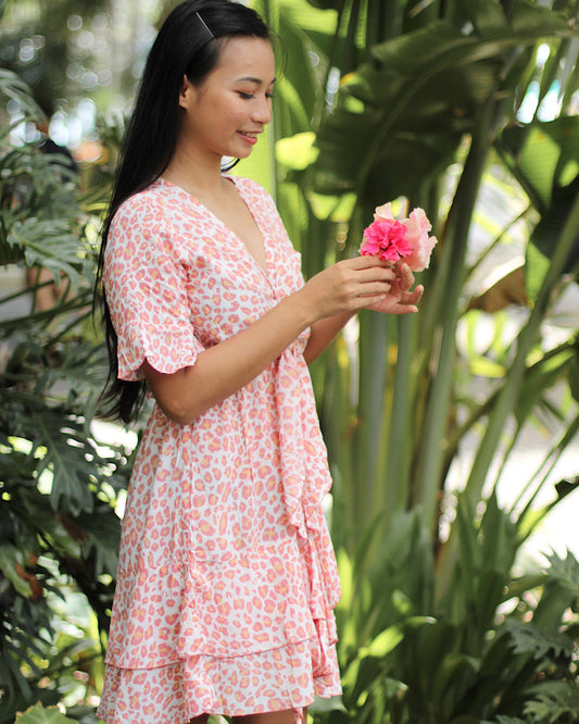 Robe Courte Bella Léopard Rose
