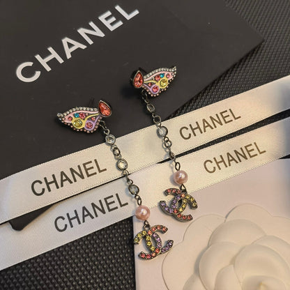 Boucles d'oreilles papillon en cristal coloré